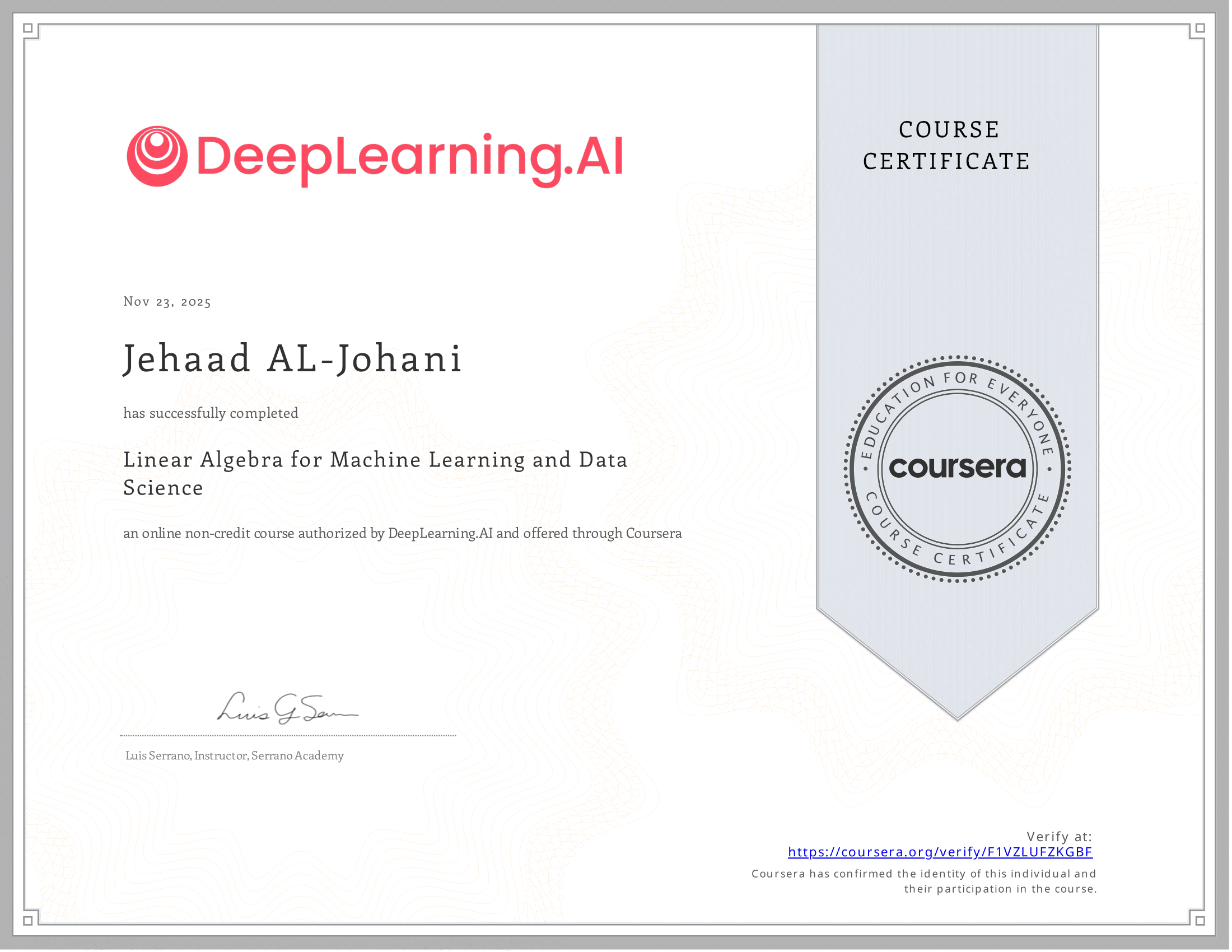 Linear Algebra for Machine Learning and Data Science